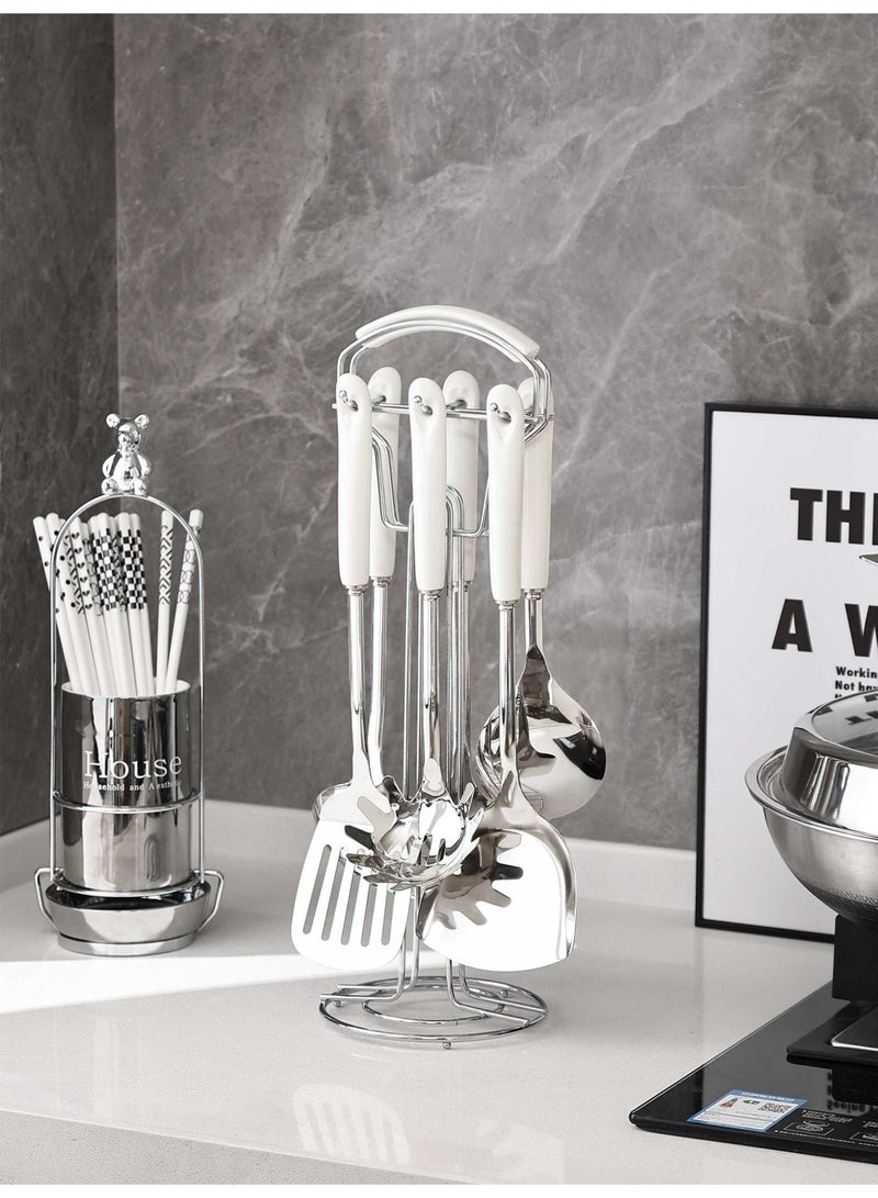 جيني جار حامل أدوات المطبخ، حامل أدوات الطهي الدوار 360 درجة من الفولاذ المقاوم للصدأ للطاولة، منظم أدوات المائدة وحامل أدوات الطهي - Image 1